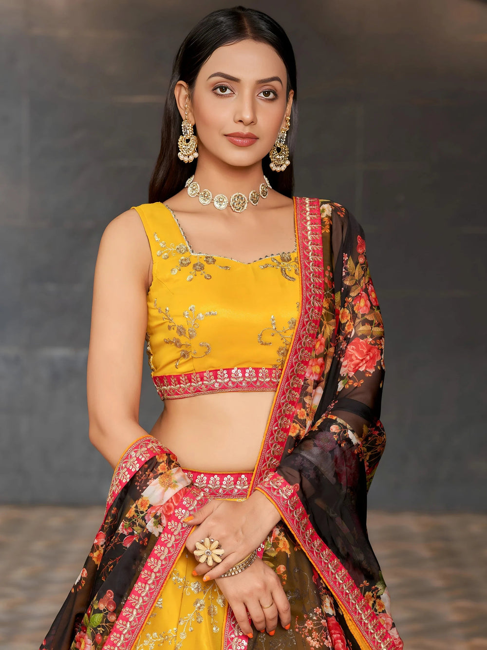 Yellow Sequins Georgette Haldi Lehenga Choli for Ladies