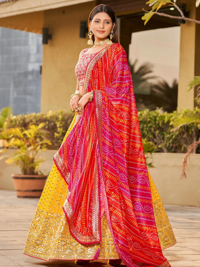 Yellow Sequins Georgette Wedding Lehenga Choli Ethnic Collection