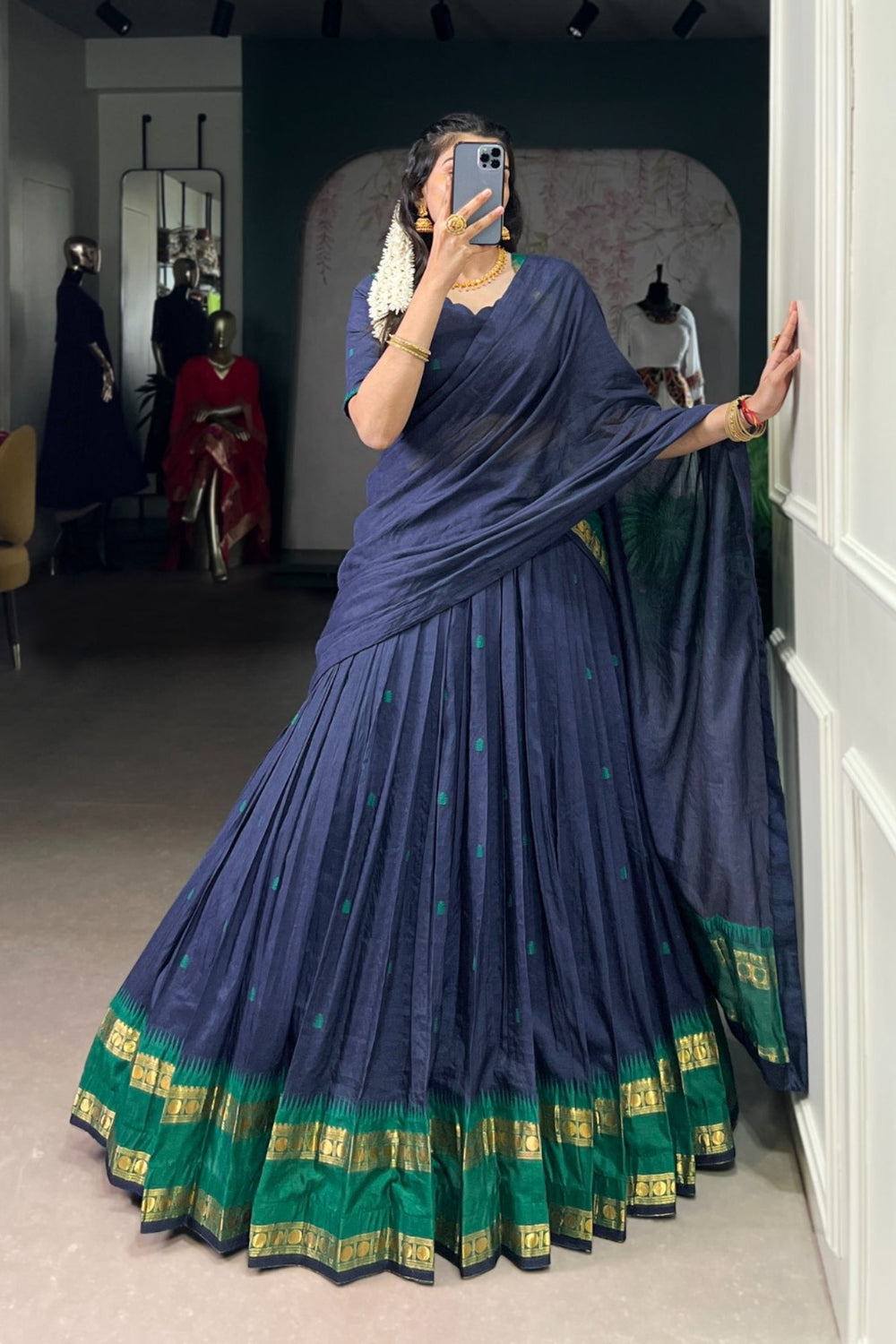 Purple Pure Chanderi Zari Weaving Work South Indian Lehenga Choli