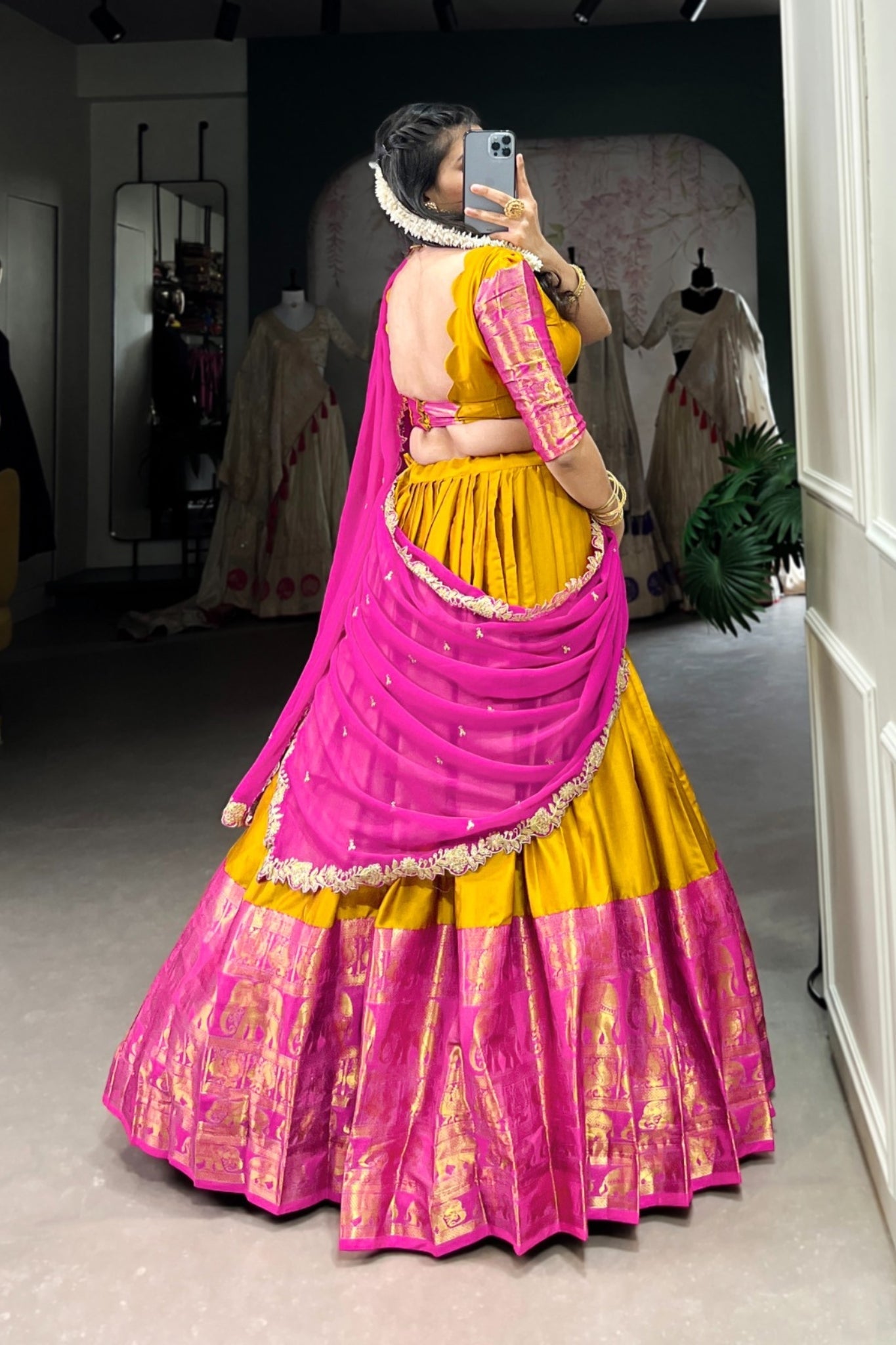 Mustard Tarika Narayan Pattu South Indian Lehenga Set