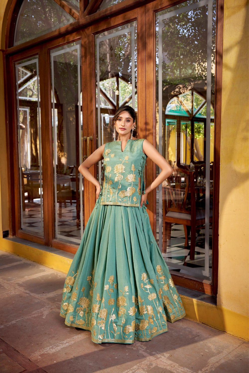 Sky Blue Pure Shimmer Embroidered Lehenga Co-Ord Set
