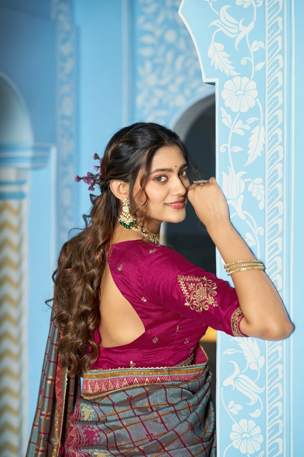 Stunning Vichitra Silk Embroidery Sequins Worked Lehenga Choli Set - Zimonza