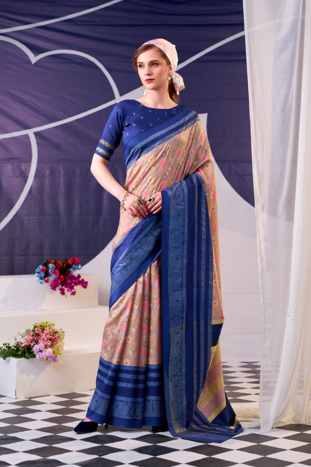 Floral Woven Zari Border Festive Designer Saree for Women