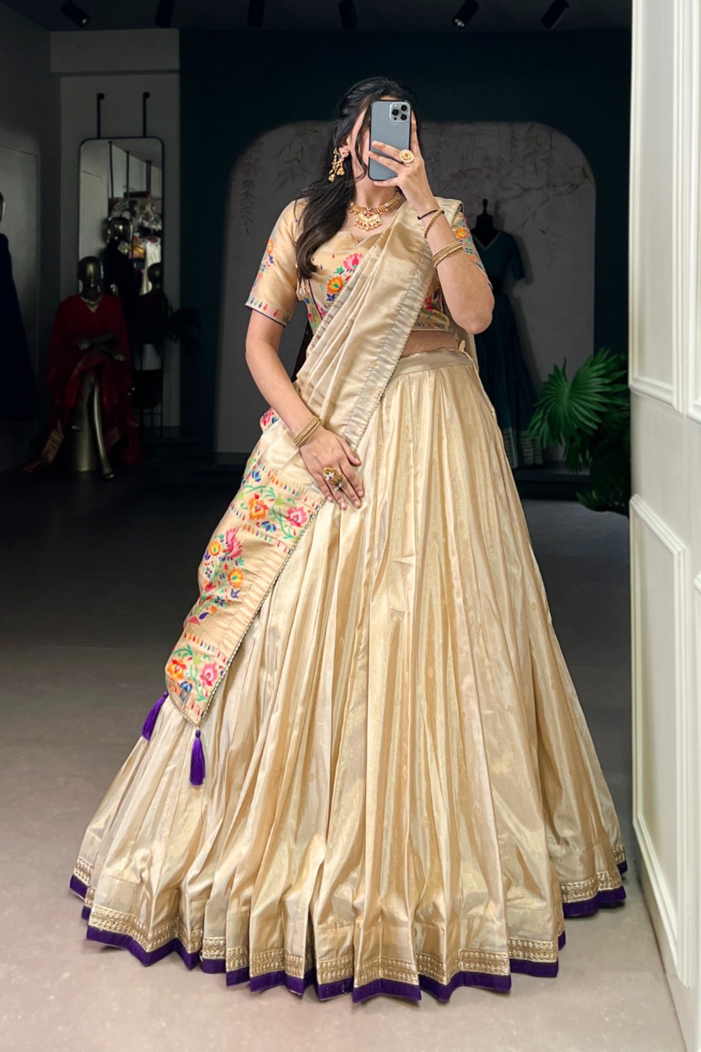 Purple Designer Paithani Zari Weaving Shimmer Lehenga Choli With Dupatta