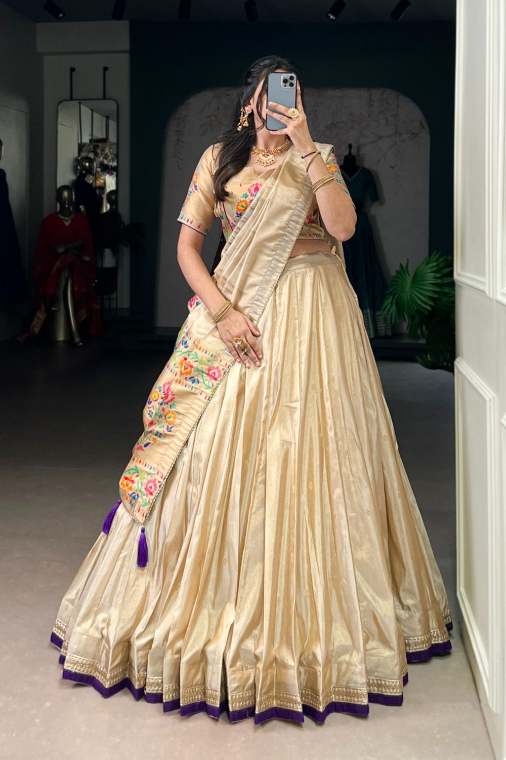 Purple Designer Paithani Zari Weaving Shimmer Lehenga Choli With Dupatta