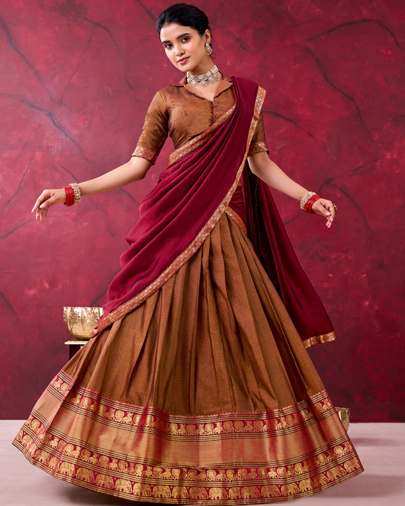 Mustard Splendid Narayanpet Cotton Traditional South Indian Half Saree
