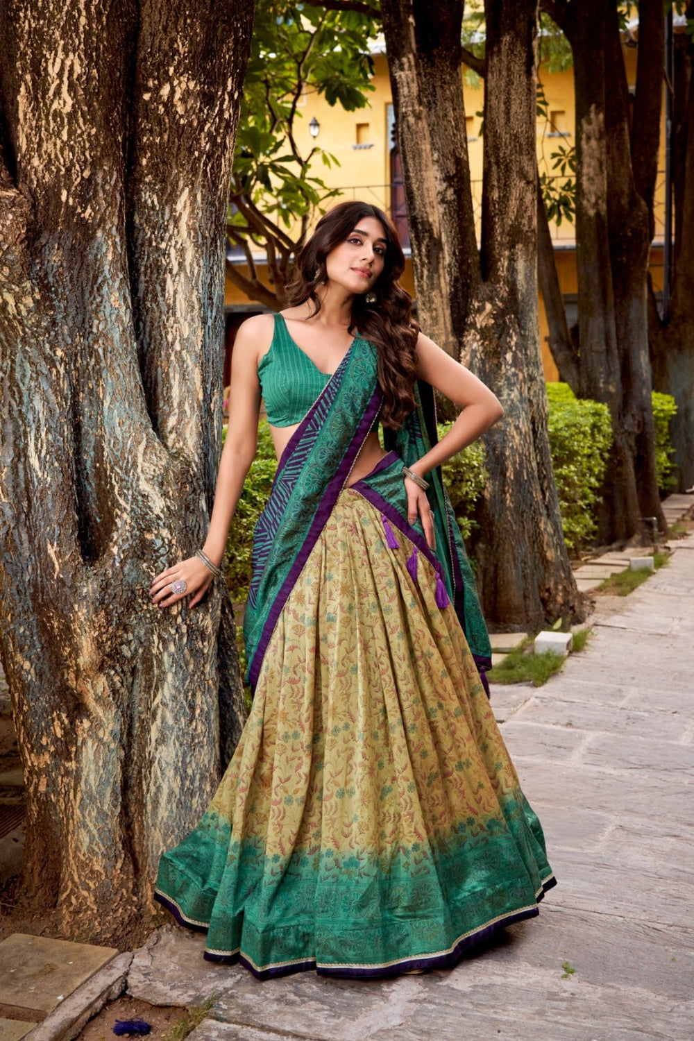 Mauve Heritage Inspired Vichitra Silk Printed Luxury Lehenga Set With Elegant Flare
