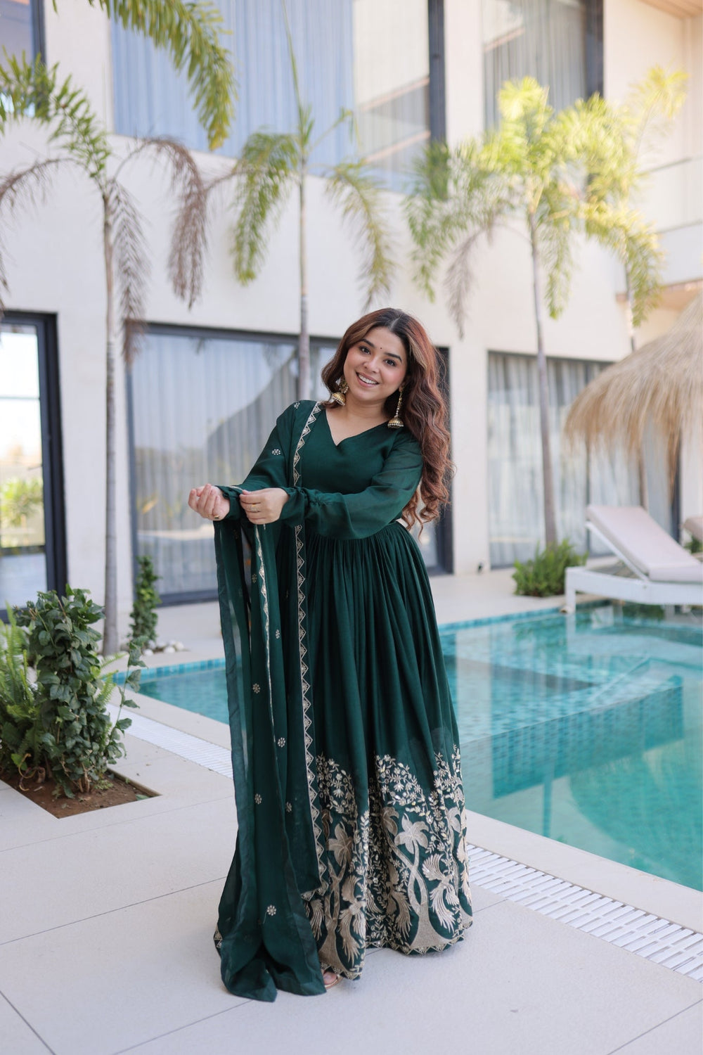Green Rangoli Crush Sequins Multi Embroidery Anarkali Suit for Women
