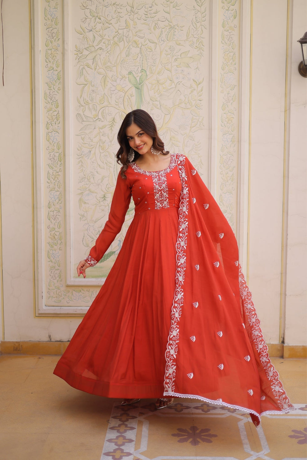 Mal Chanderi Beads Embroidered Anarkali Suit for Women