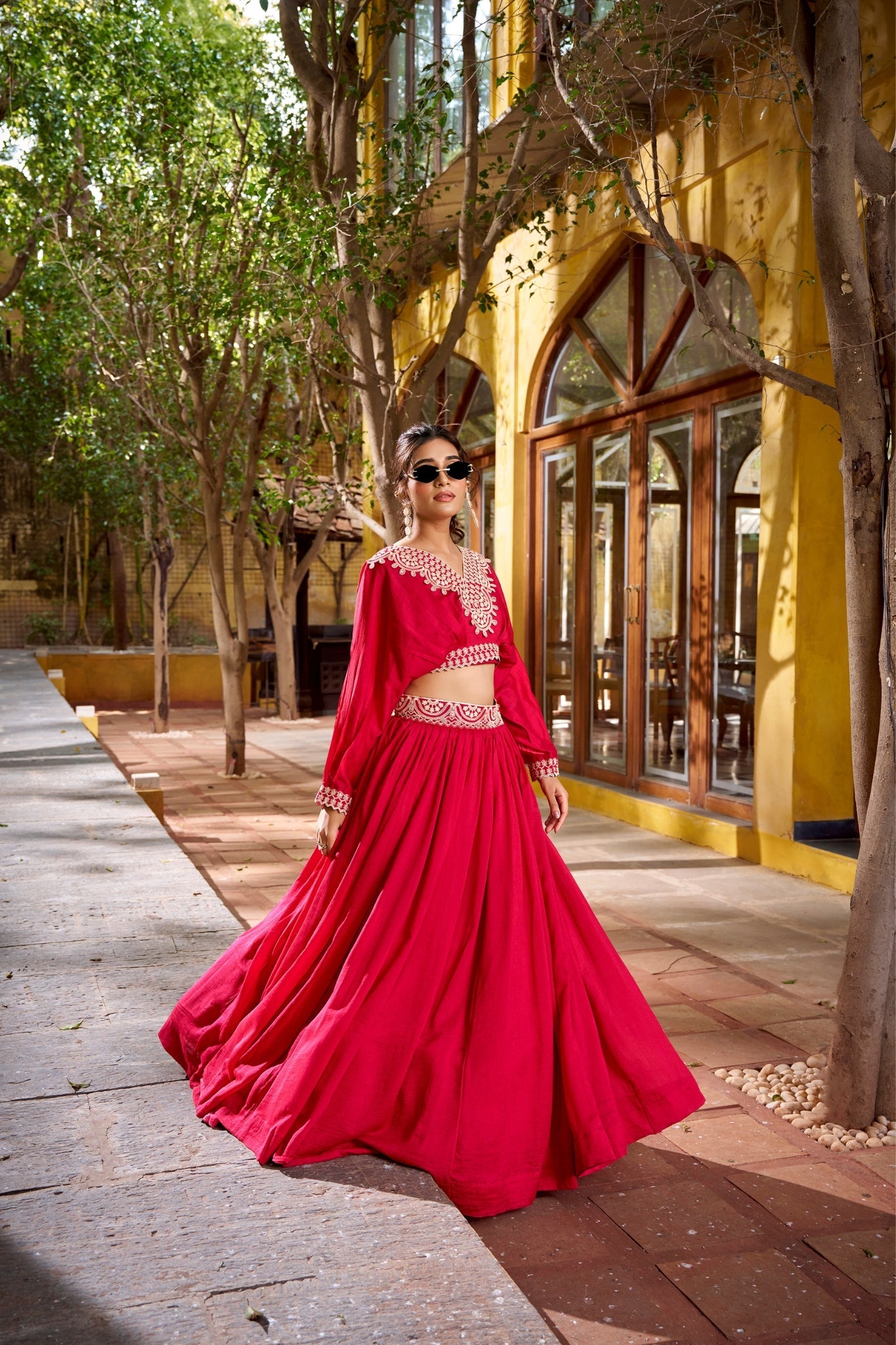 Pink Designer Vichitra Silk Thread Embroidered Lehenga Co Ord Set