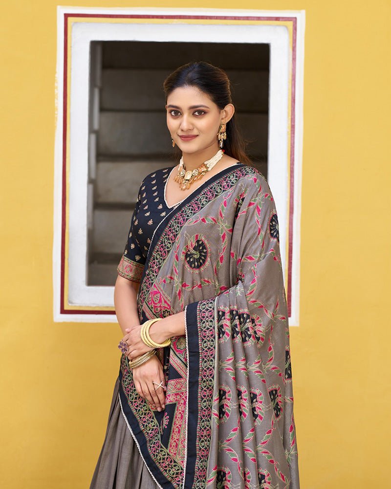 Tasar Silk Printed Sparkle Designer Lehenga Choli Set - Zimonza