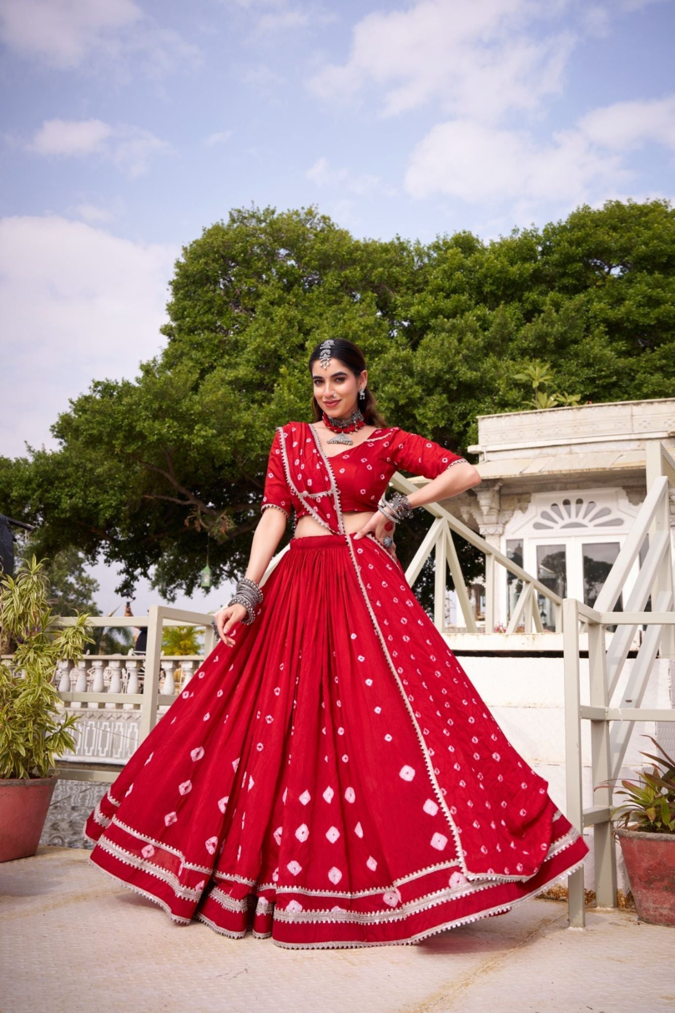 Red Traditional Bandhej Print Pure Chanderi Beautiful lehenga Choli