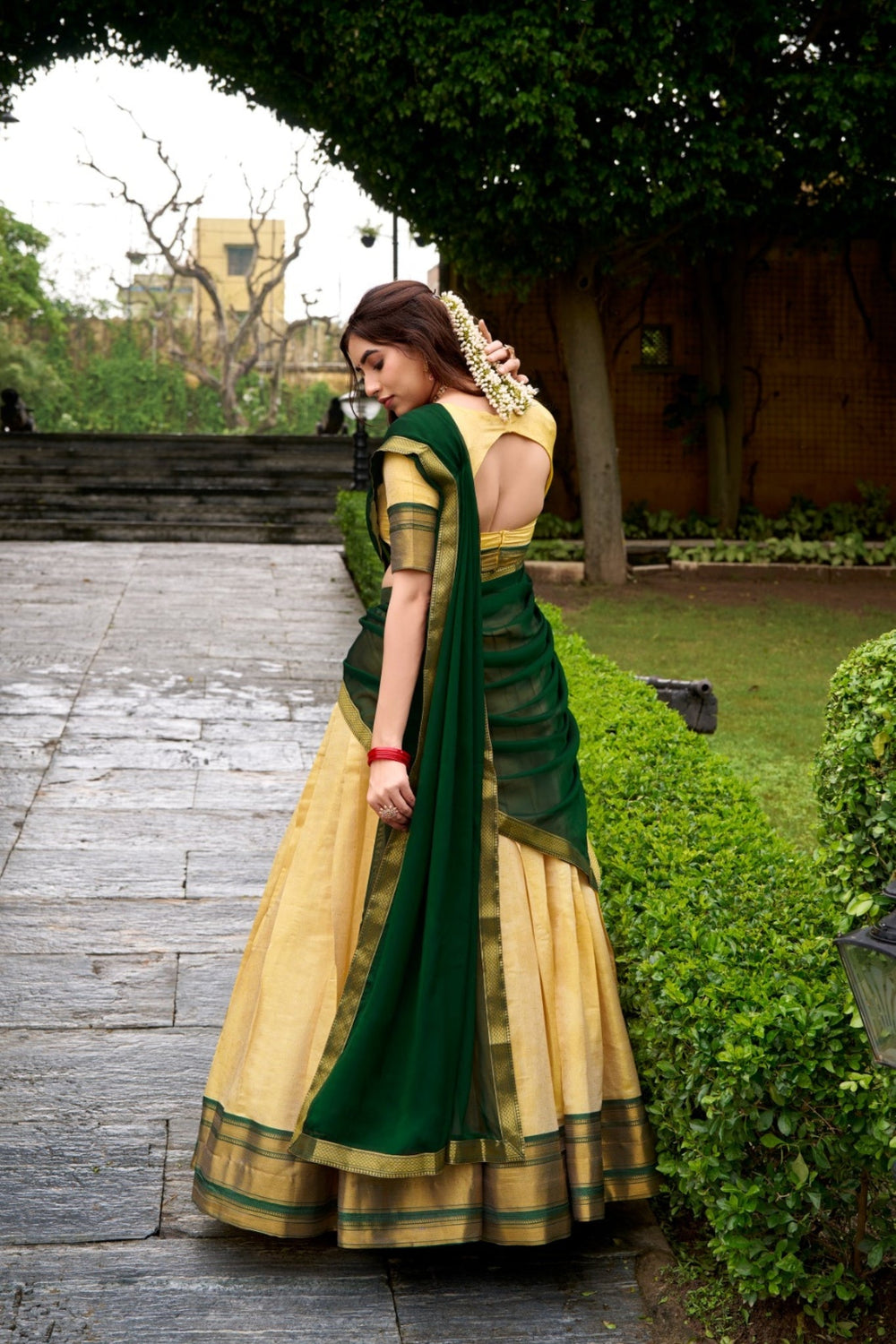 Green The Royal Kanchipuram Zari Weave Half Saree
