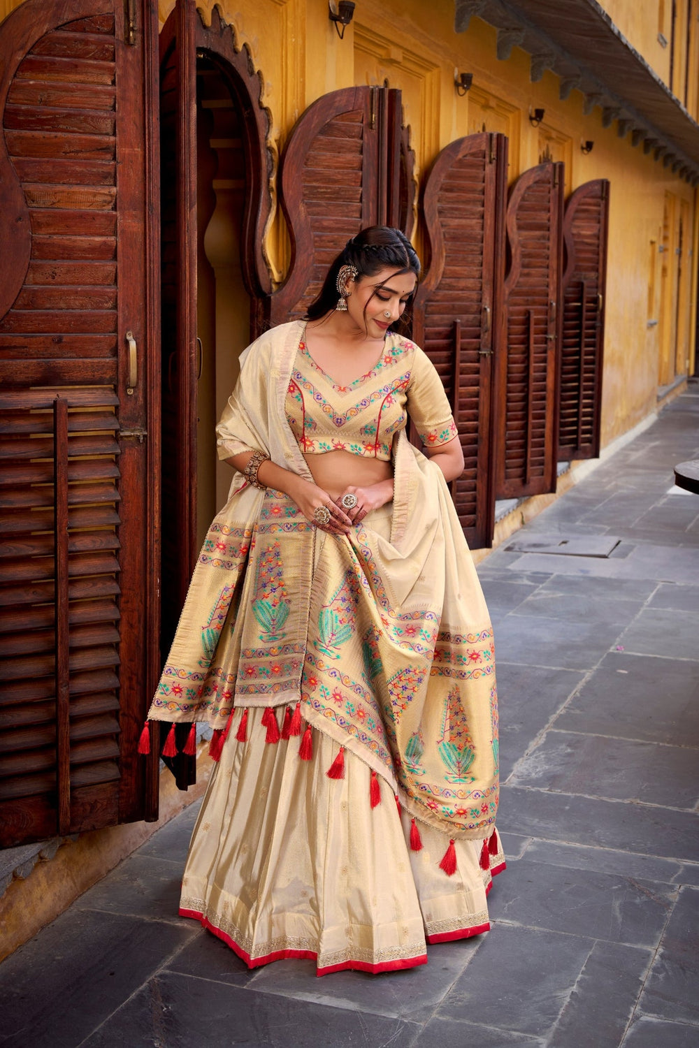 Red Designer Paithani Zari Weaving Shimmer Lehenga Choli With Dupatta
