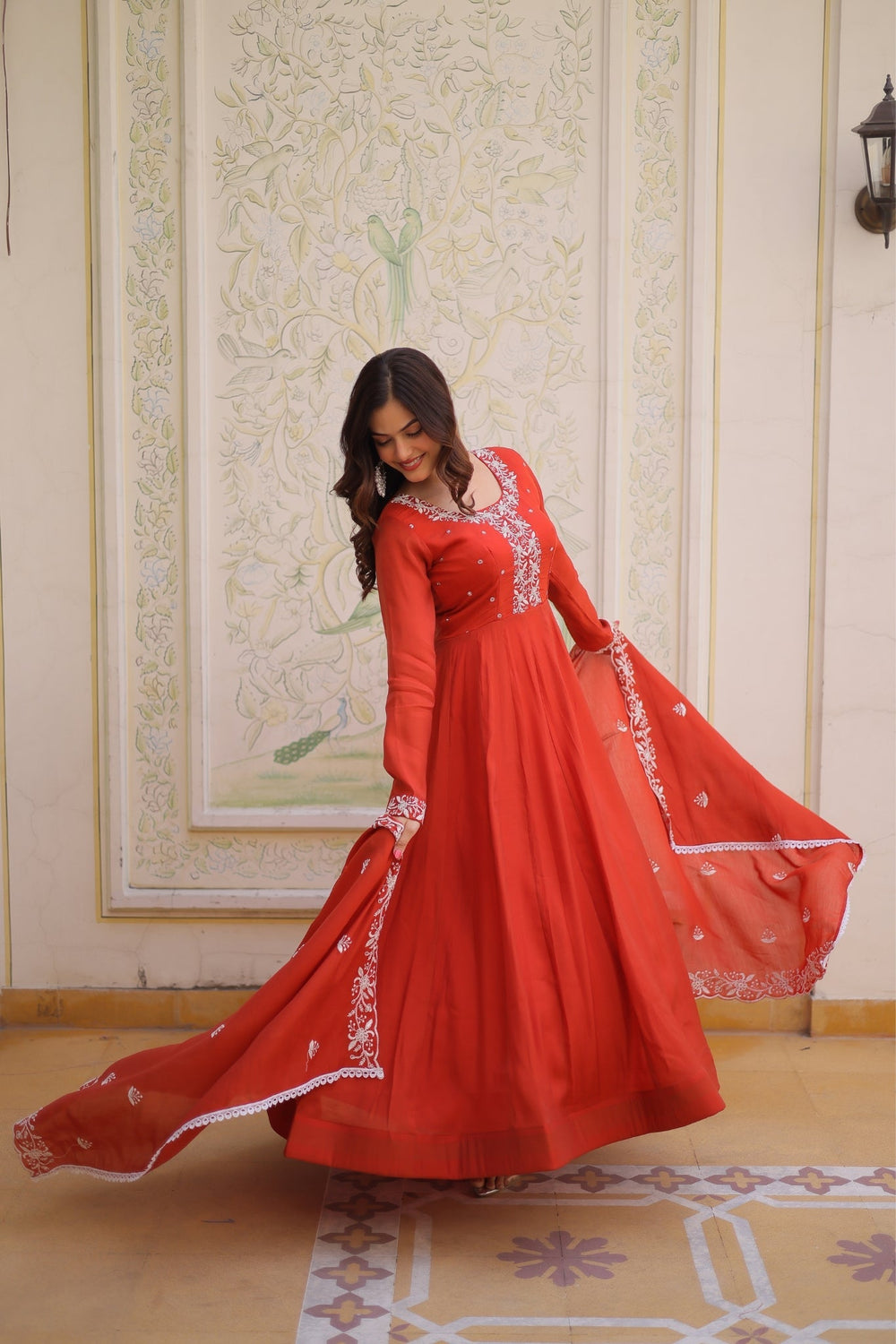 Mal Chanderi Beads Embroidered Anarkali Suit for Women