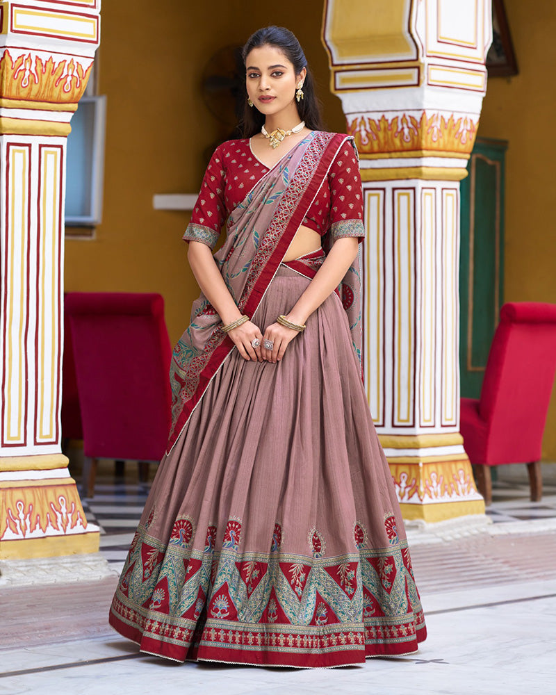 Maroon Tasar Silk Printed Sparkle Designer Lehenga Choli Set