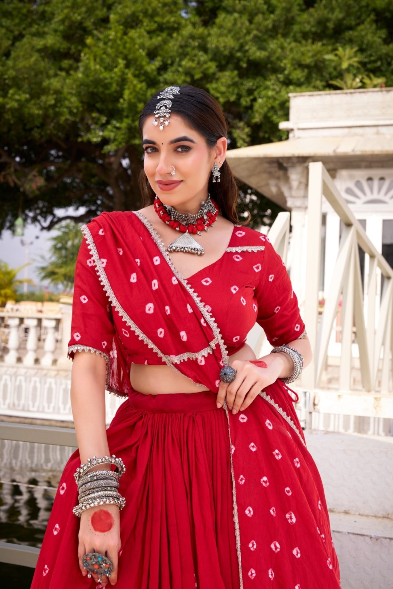 Red Traditional Bandhej Print Pure Chanderi Beautiful lehenga Choli