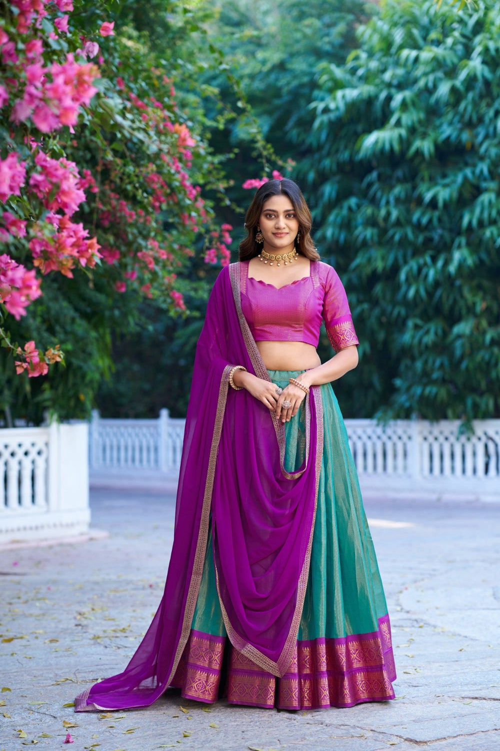 See Green Trending Kanchipuram Silk Designer Lehenga Choli