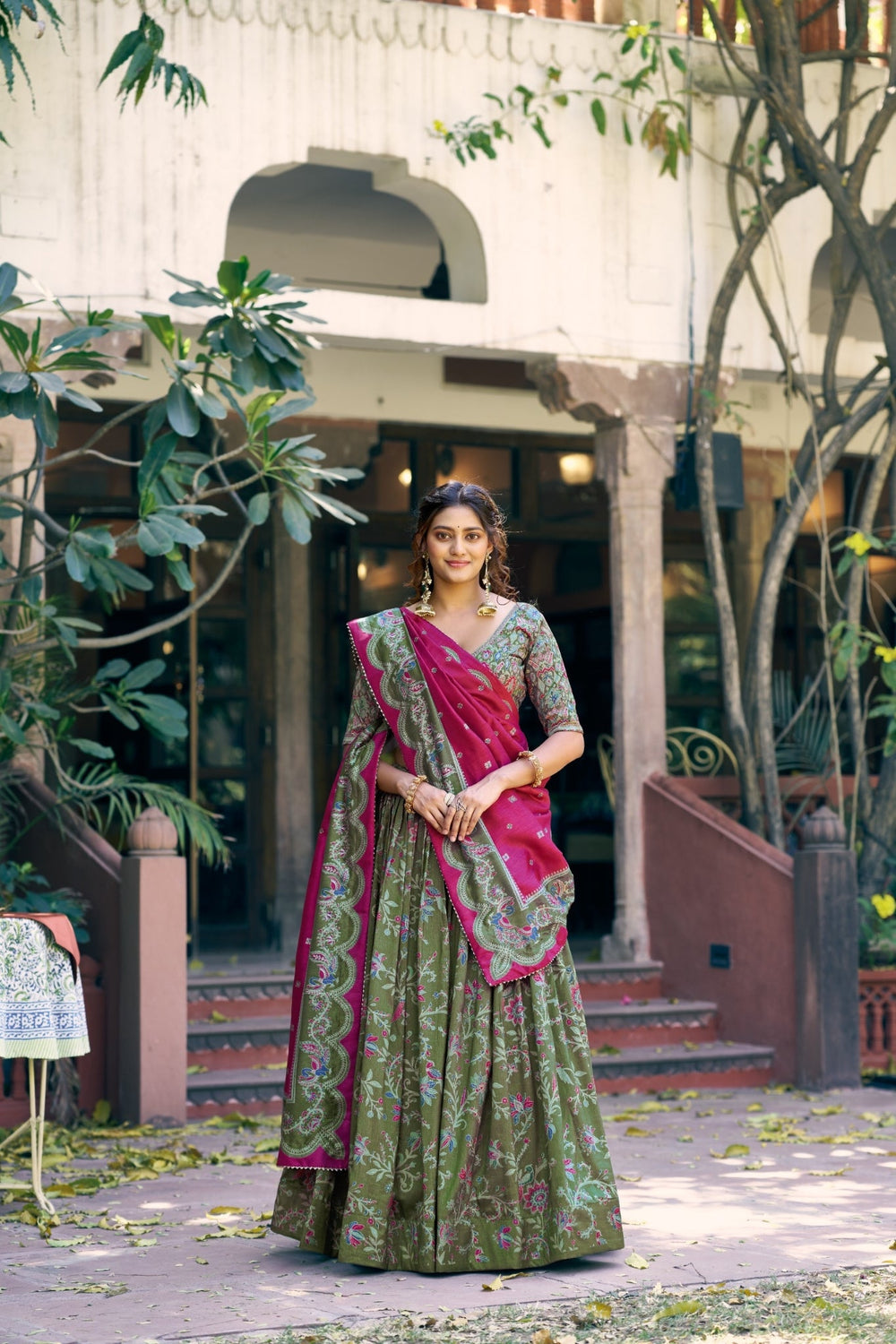 Attractive Tassar Silk Printed Lehenga Choli Set - Zimonza