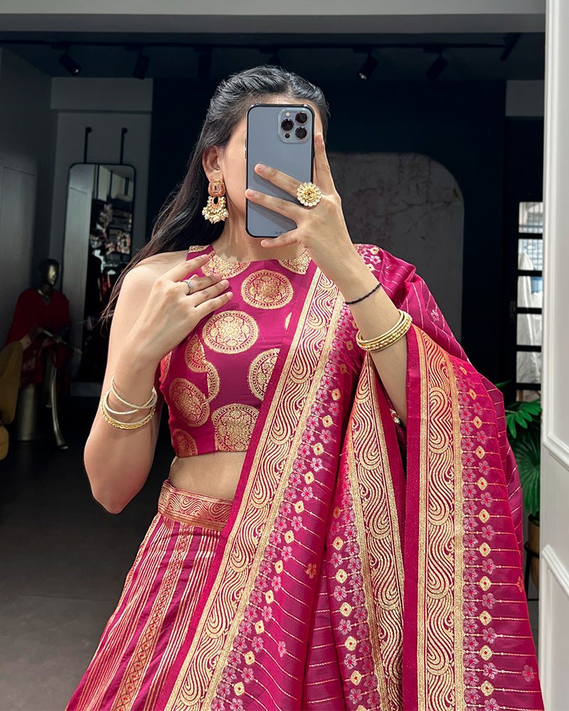 Banarasi Silk Zari Weaving Worked Designer Lehenga Choli - Zimonza