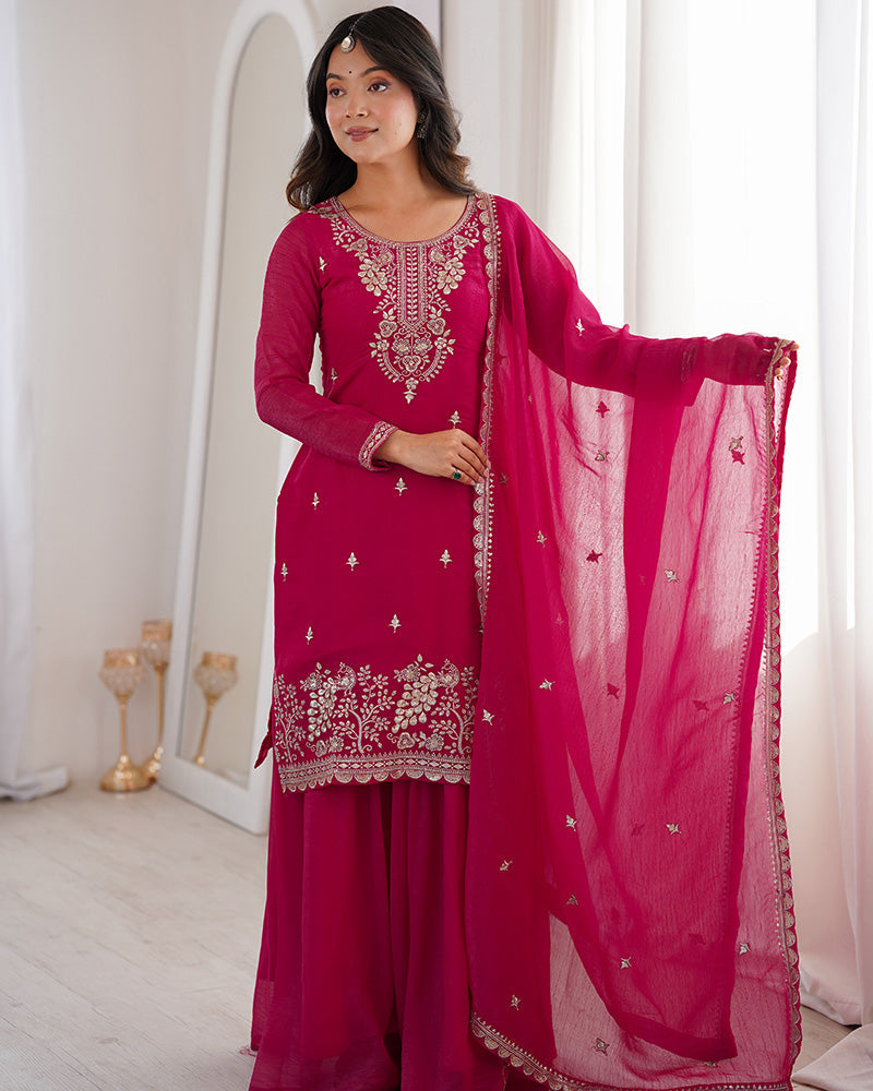 Classy Rani Crunchy Silk Embroidered Palazzo Suit for Women
