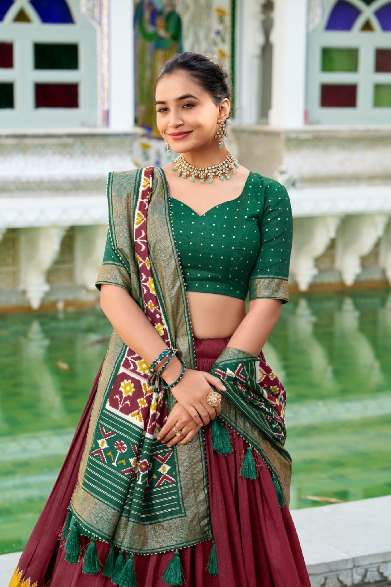 Maroon Tussar Silk Patola Printed With Foil Work Lehenga Choli