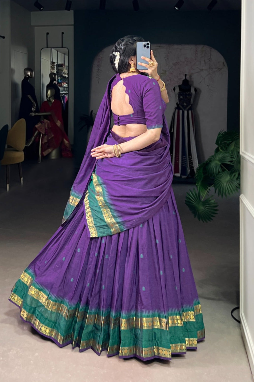 Purple Pure Chanderi Zari Weaving Work South Indian Lehenga Choli