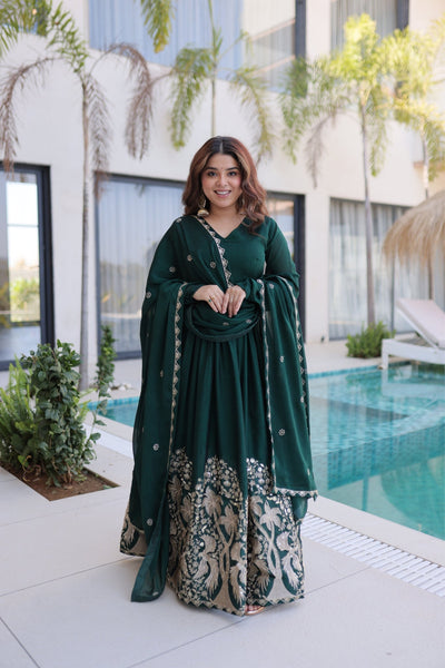 Green Rangoli Crush Sequins Multi Embroidery Anarkali Suit for Women