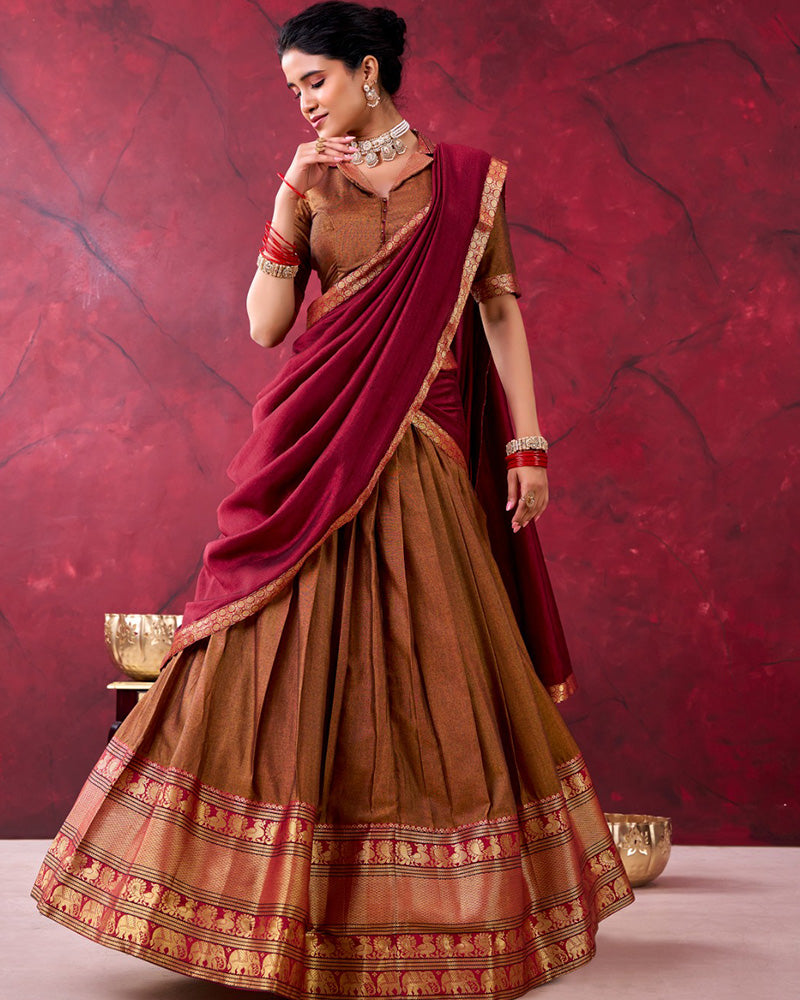 Mustard Splendid Narayanpet Cotton Traditional South Indian Half Saree