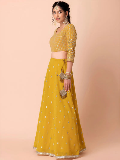Yellow Sequins Georgette Haldi Lehenga Choli for Women