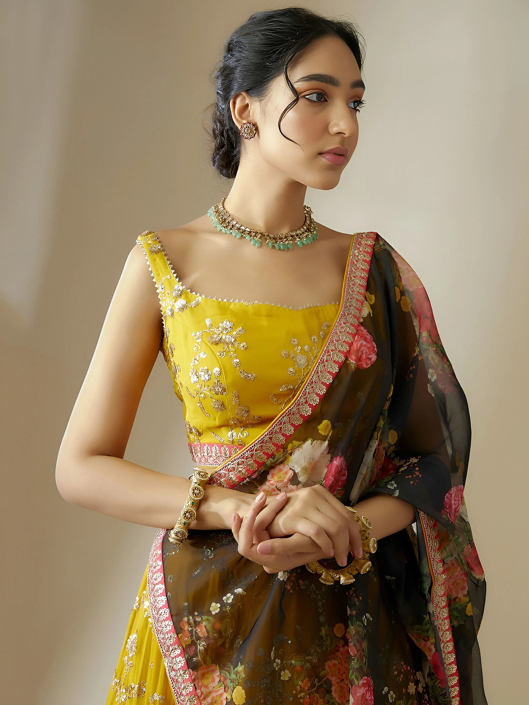 Yellow Sequins Georgette Festival Lehenga Choli Ethnic Wear for Women