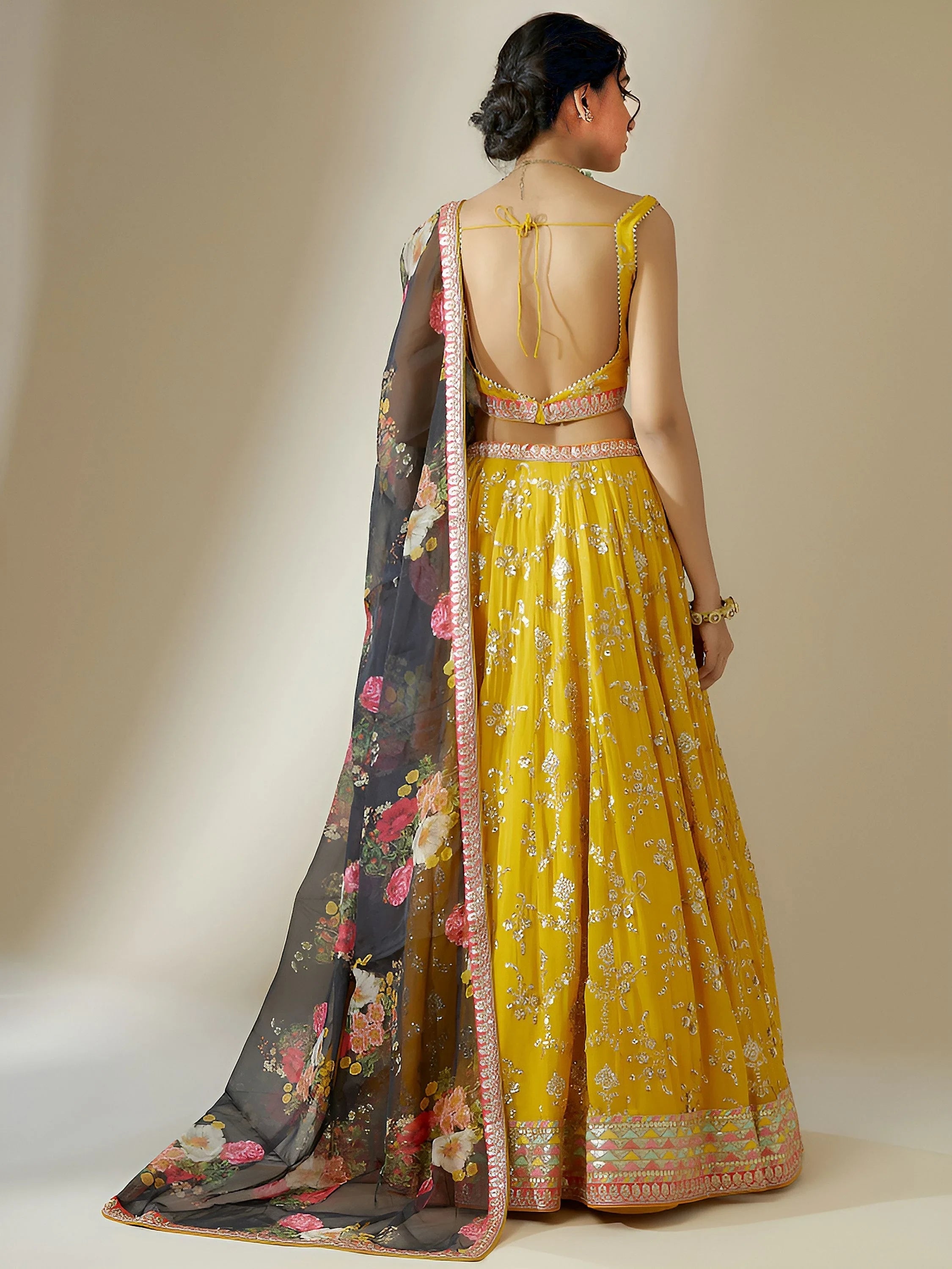 Yellow Sequins Georgette Festival Lehenga Choli Ethnic Wear for Women