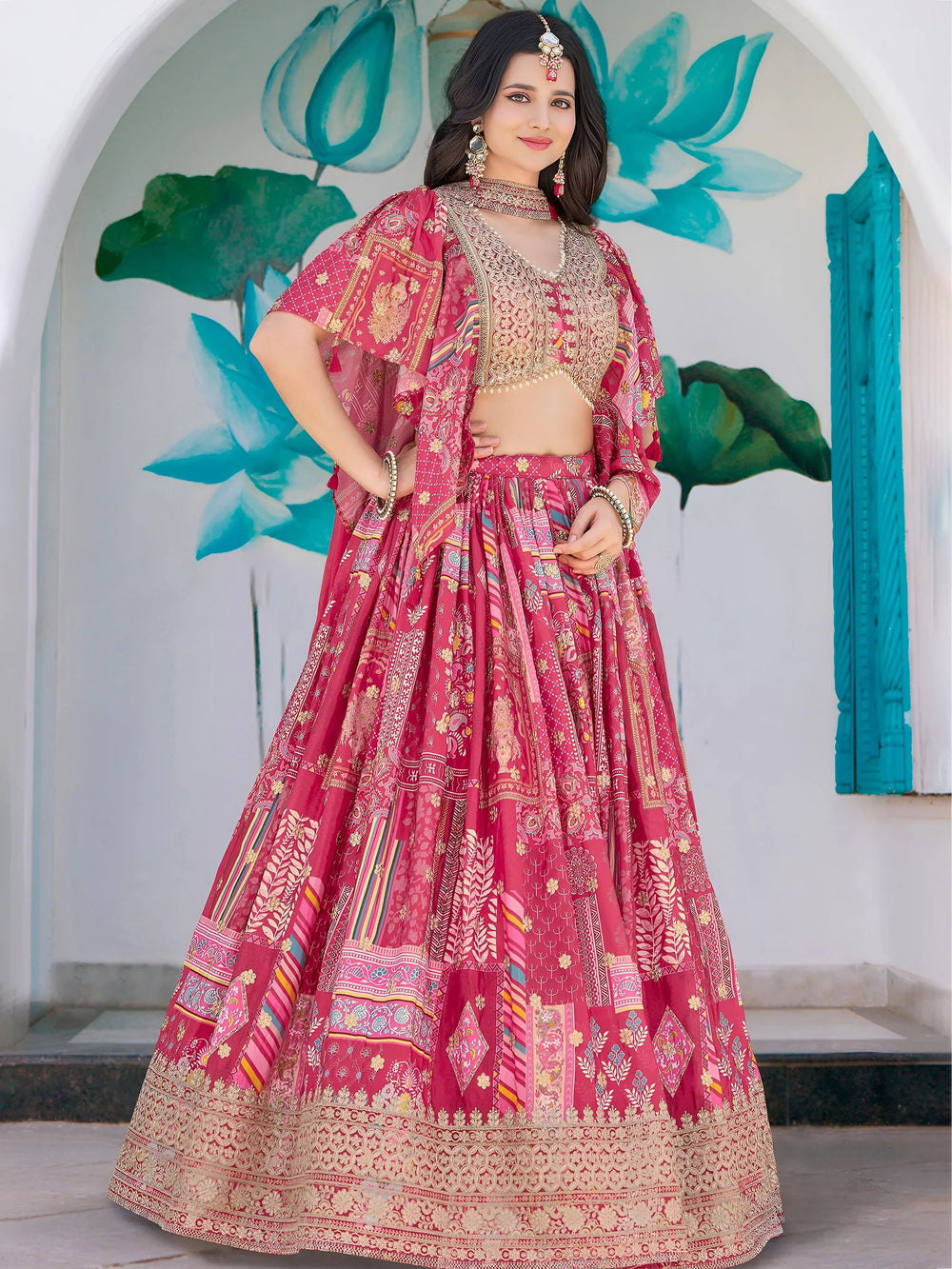 Pink Chinon Silk Zari Embroidered Lehenga Choli for Women