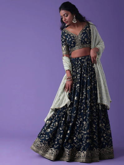 Blue Dori Work Georgette Wedding Lehenga Choli with Dupatta for Women
