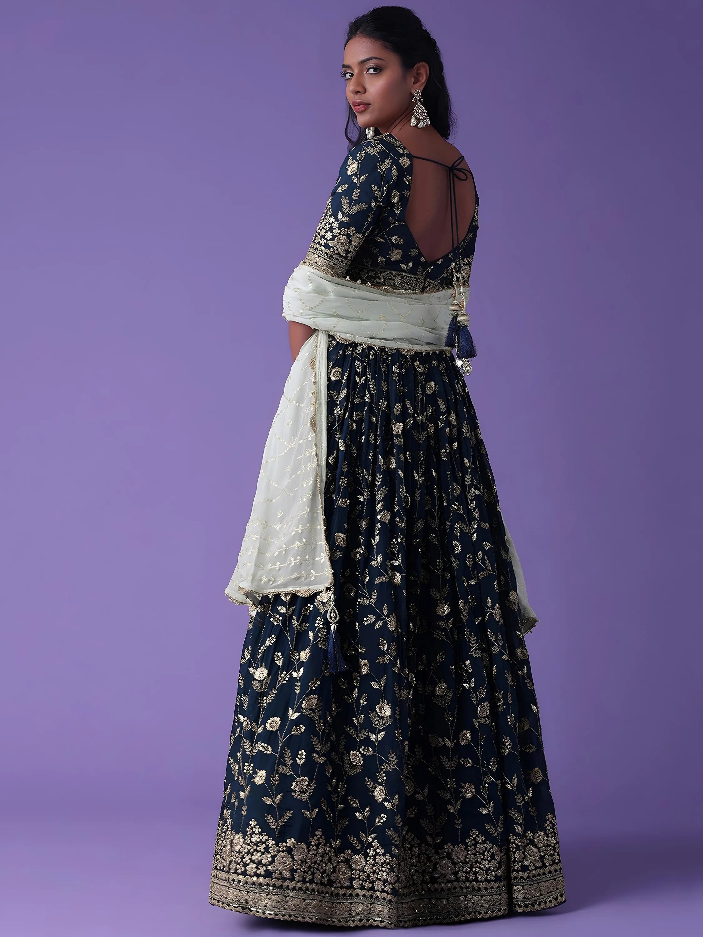 Blue Dori Work Georgette Wedding Lehenga Choli with Dupatta for Women