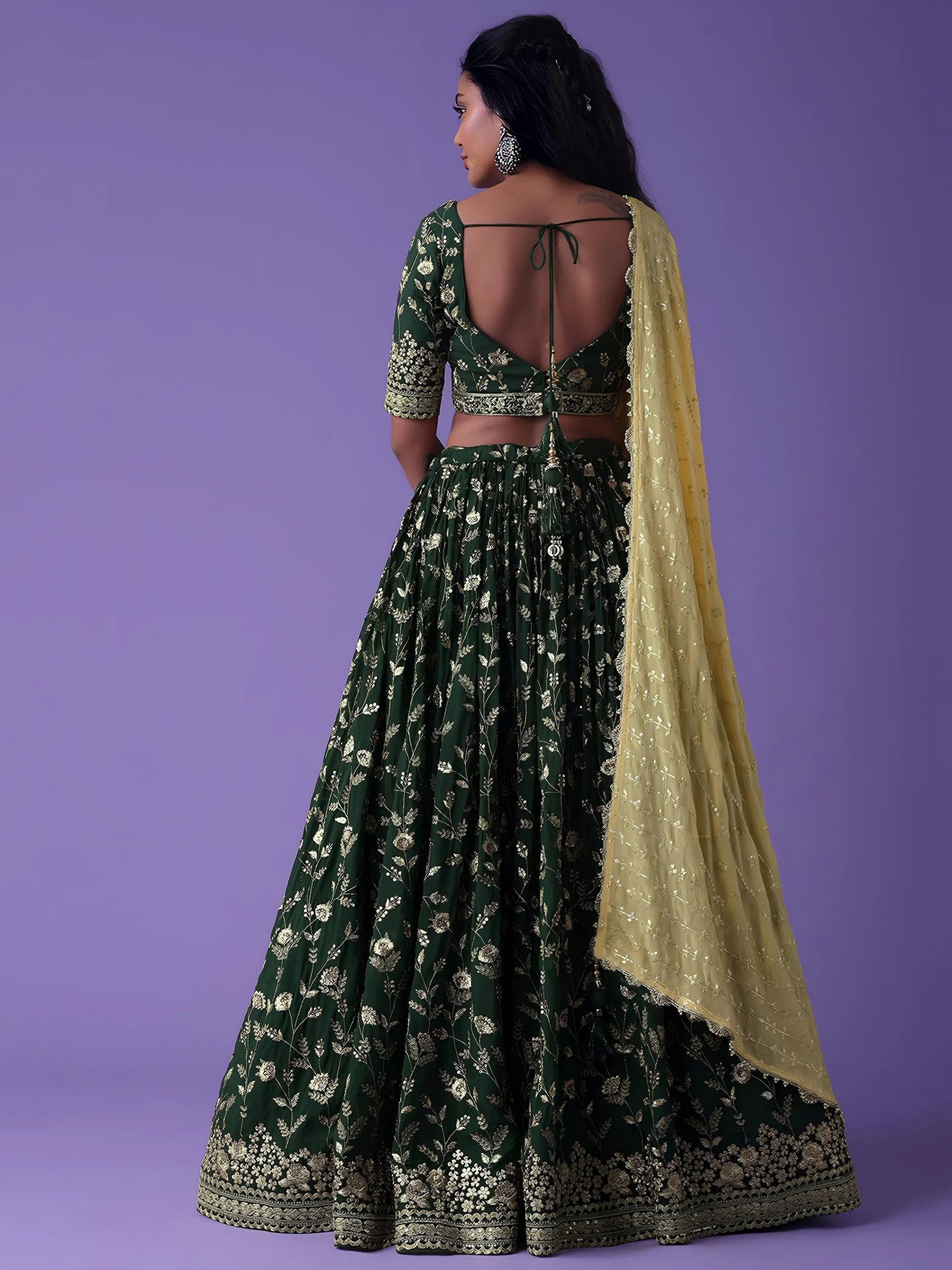 Green Zari Embroidered Georgette Mehendi Lehenga Choli for Women