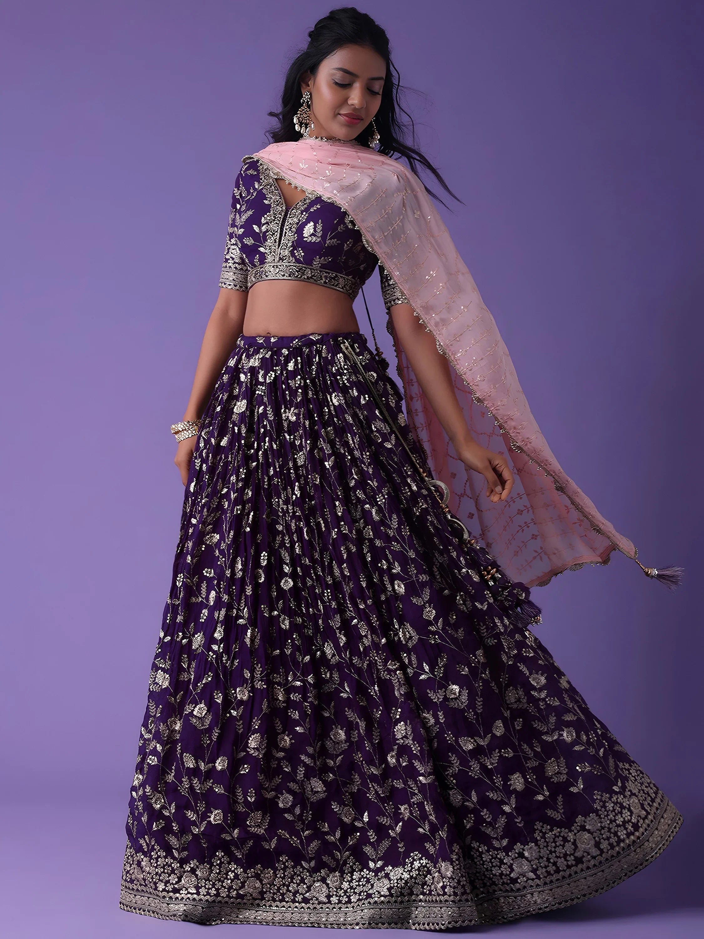 Purple Zari Embroidered Georgette Event Wear Lehenga Choli with Dupatta