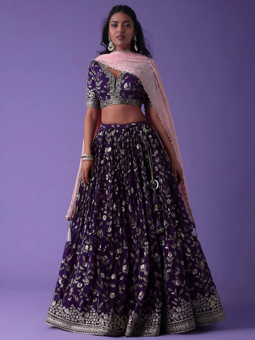 Purple Zari Embroidered Georgette Event Wear Lehenga Choli with Dupatta