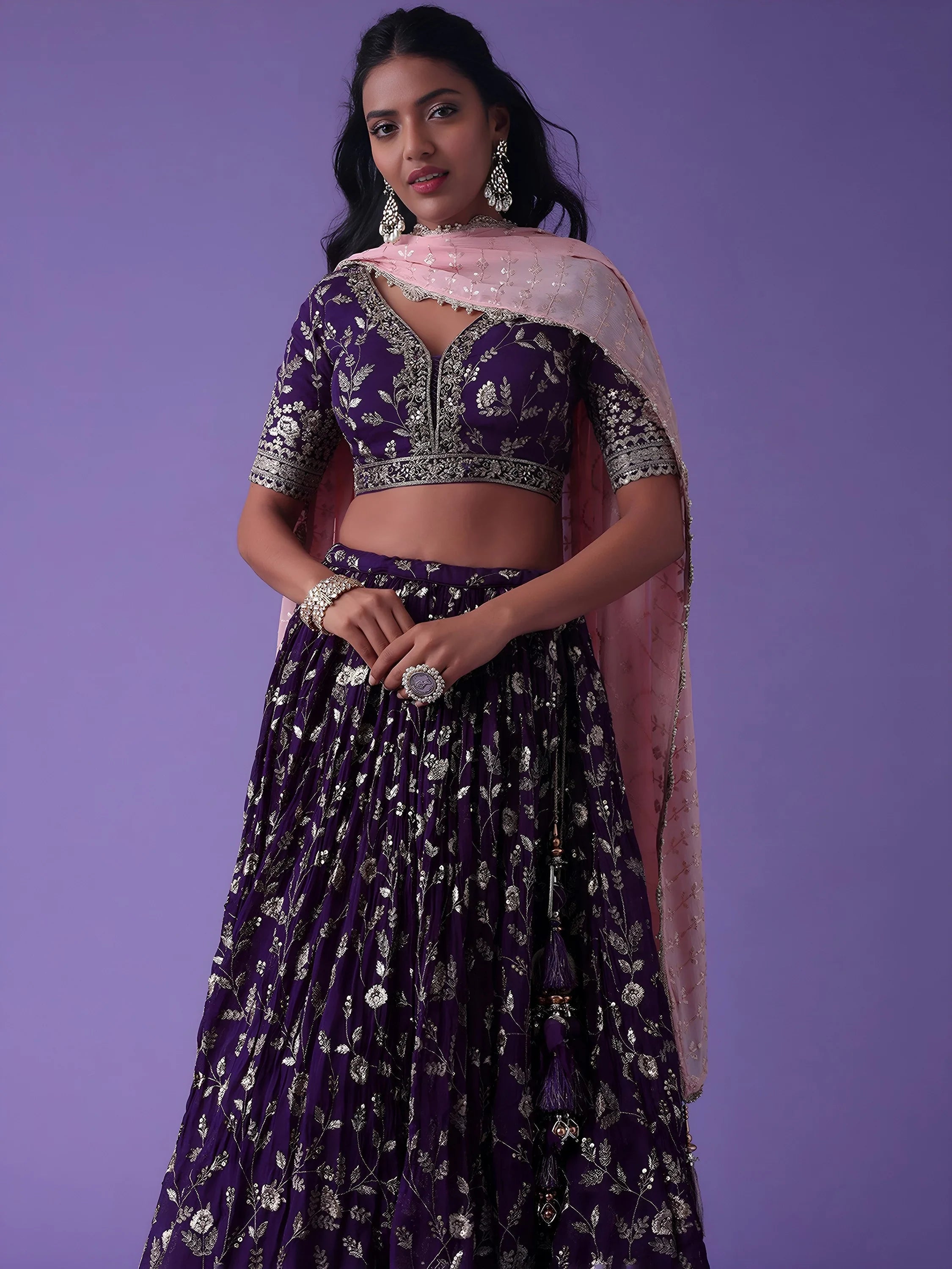Purple Zari Embroidered Georgette Event Wear Lehenga Choli with Dupatta
