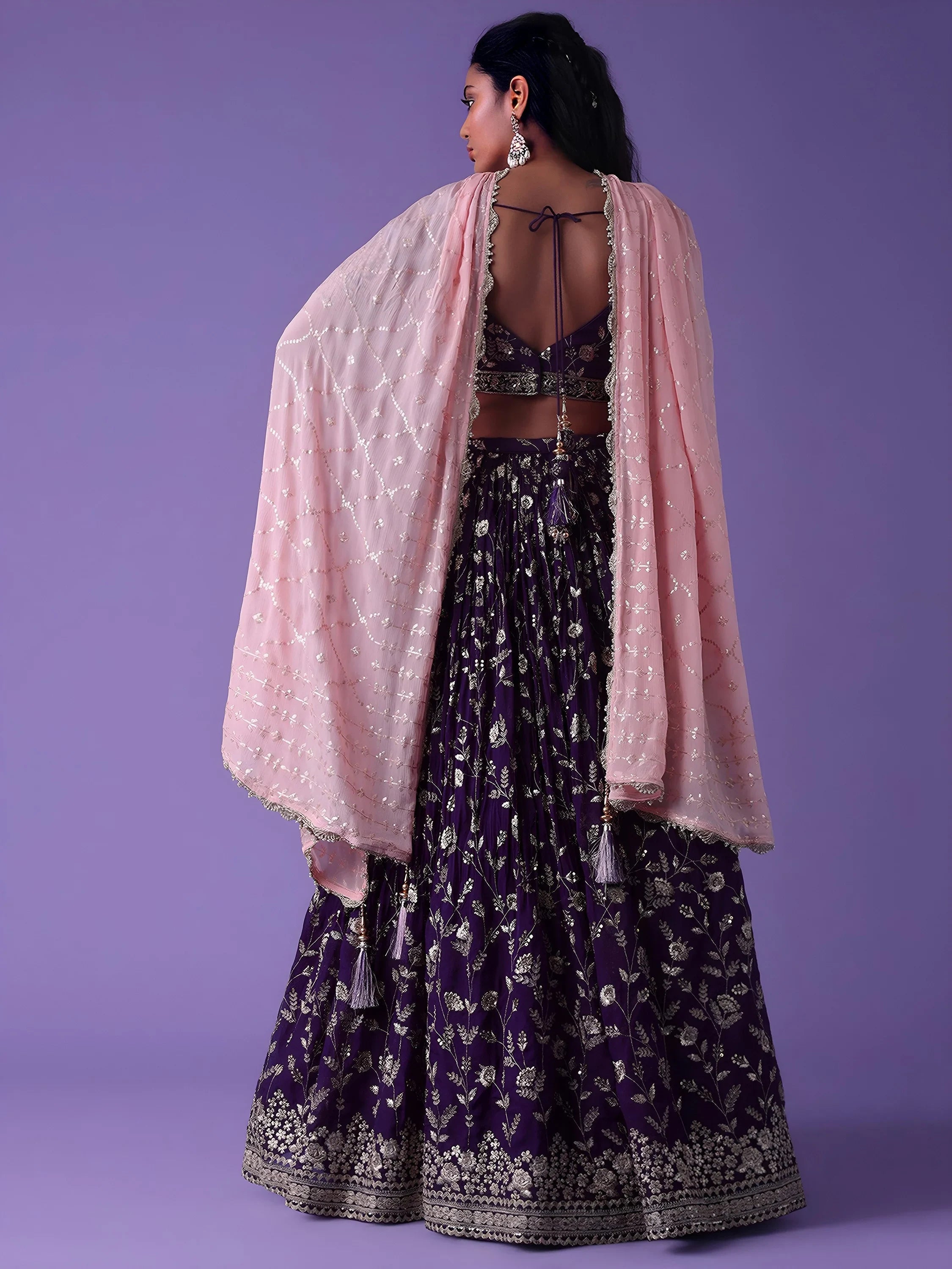 Purple Zari Embroidered Georgette Event Wear Lehenga Choli with Dupatta