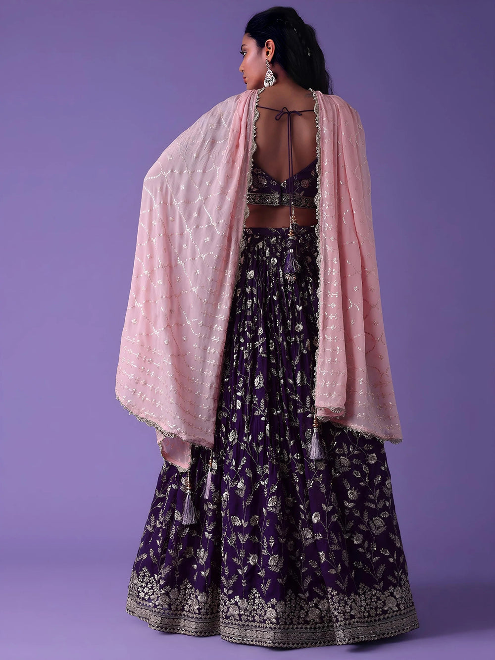 Purple Zari Embroidered Georgette Event Wear Lehenga Choli with Dupatta