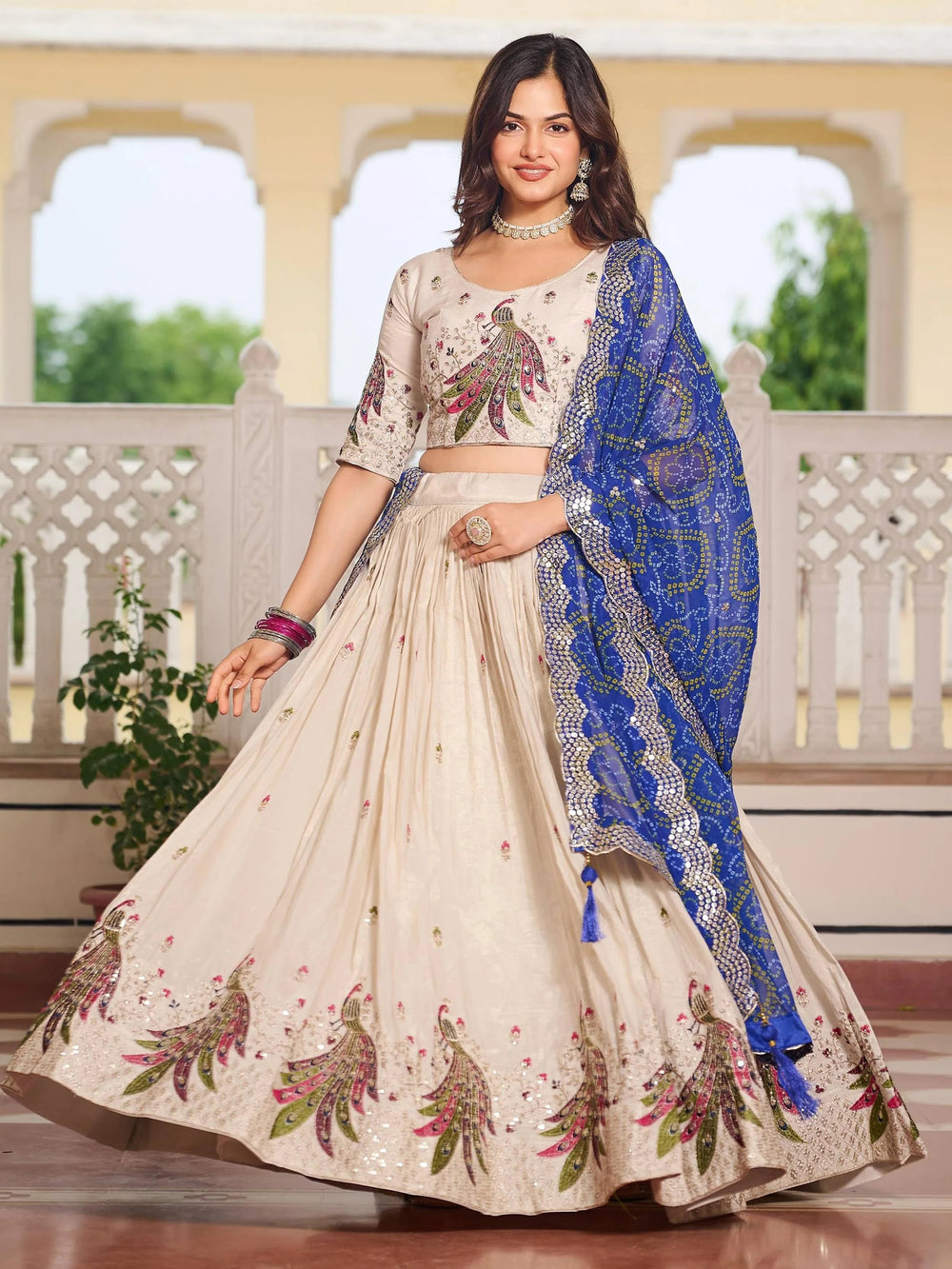 Blue Ravishing Pure Tissue Silk Sequins Work Lehenga Choli for Women