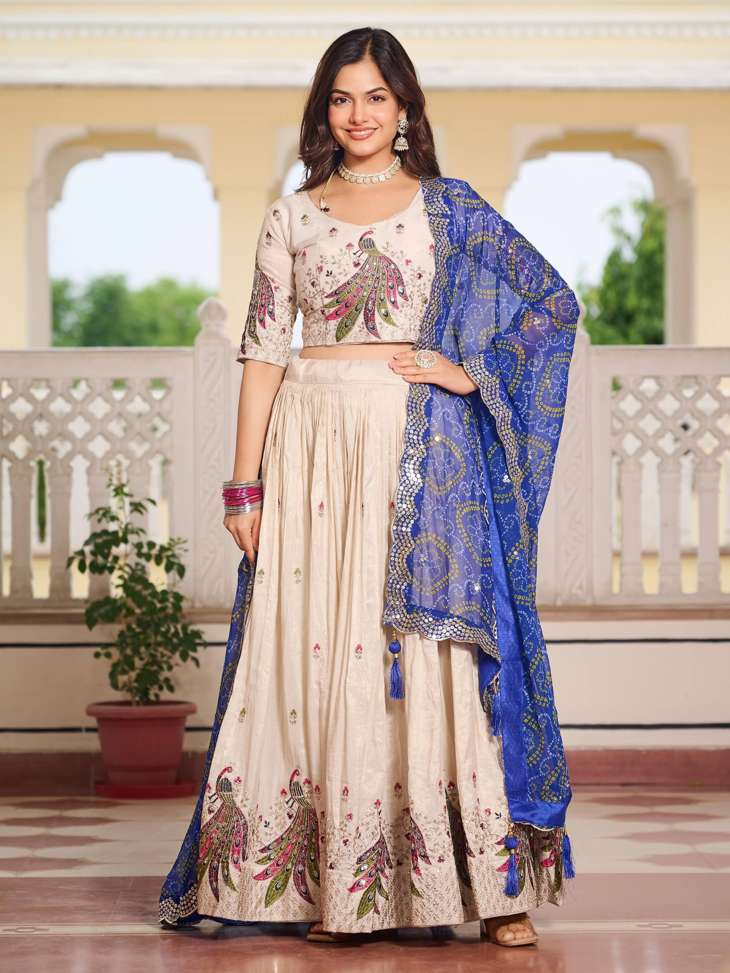 Blue Ravishing Pure Tissue Silk Sequins Work Lehenga Choli for Women