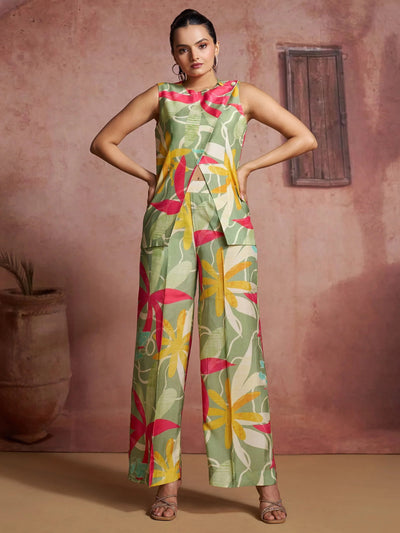 Green Fantastic Digital Printed Muslin Silk Party Wear Co-Ord Set