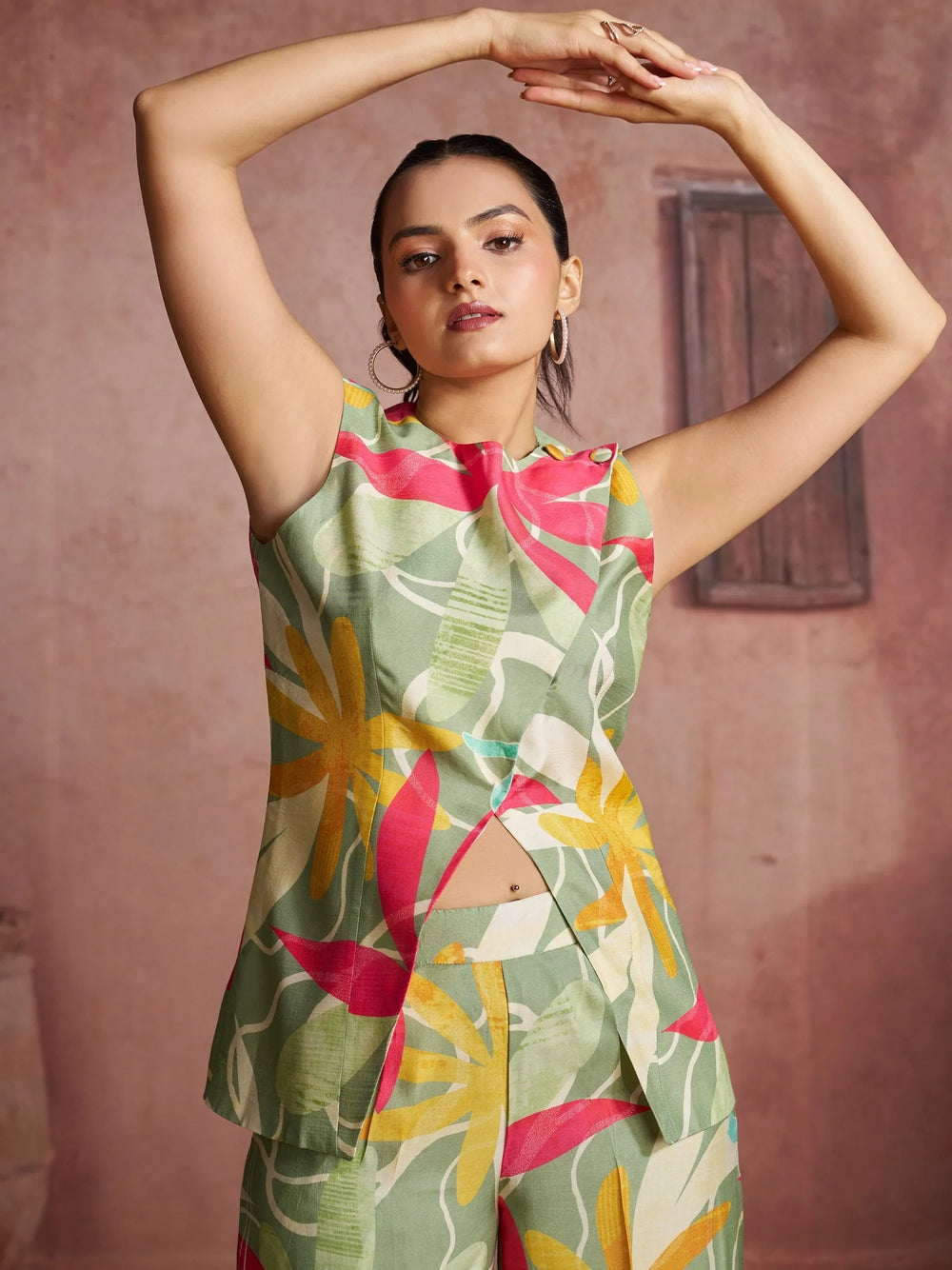 Green Fantastic Digital Printed Muslin Silk Party Wear Co-Ord Set