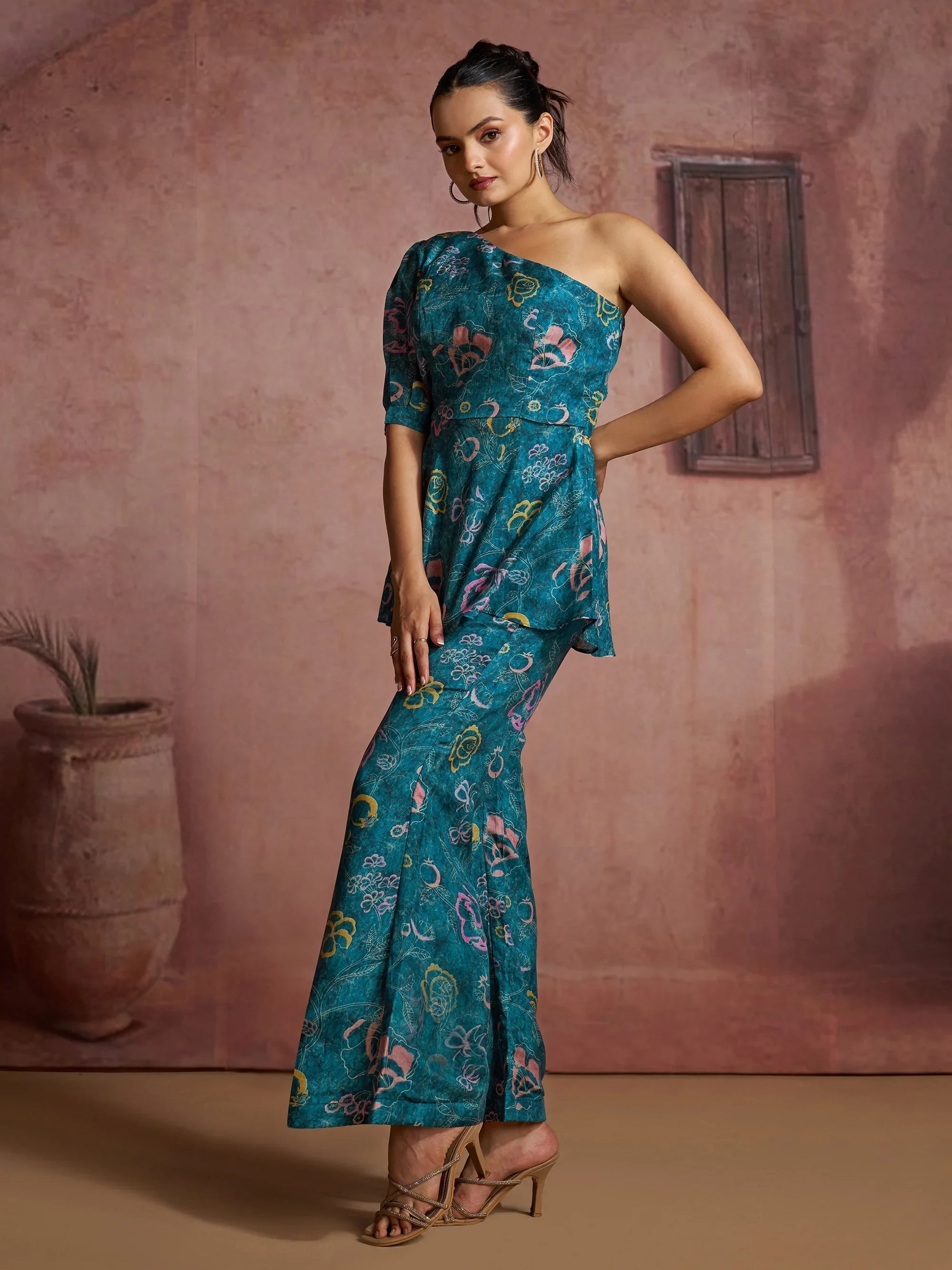 Blue Fantastic Digital Printed Muslin Silk Party Wear Co-Ord Set