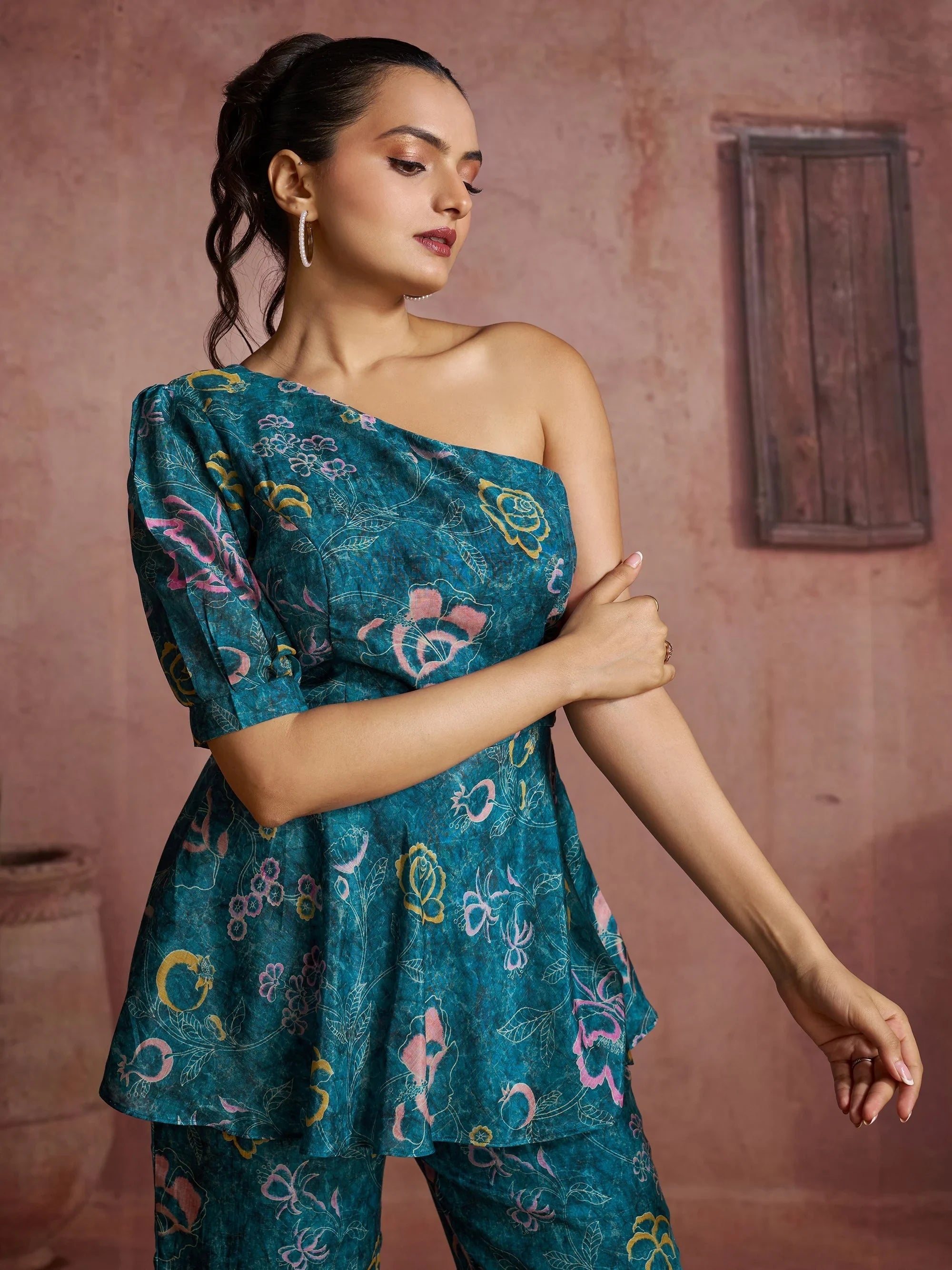 Blue Fantastic Digital Printed Muslin Silk Party Wear Co-Ord Set