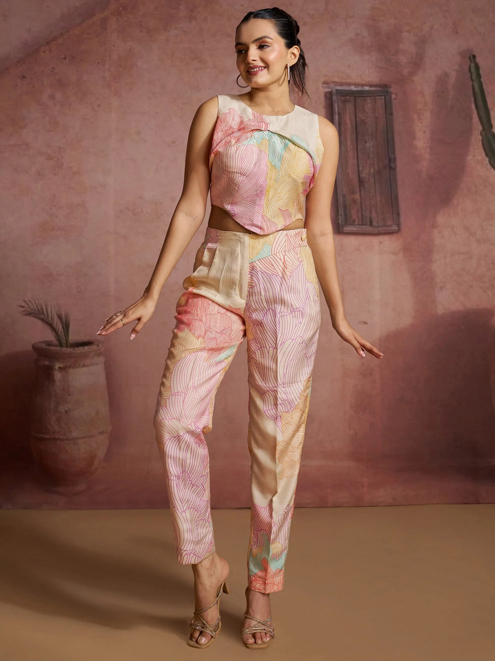 Off White Fantastic Digital Printed Muslin Silk Party Wear Co-Ord Set