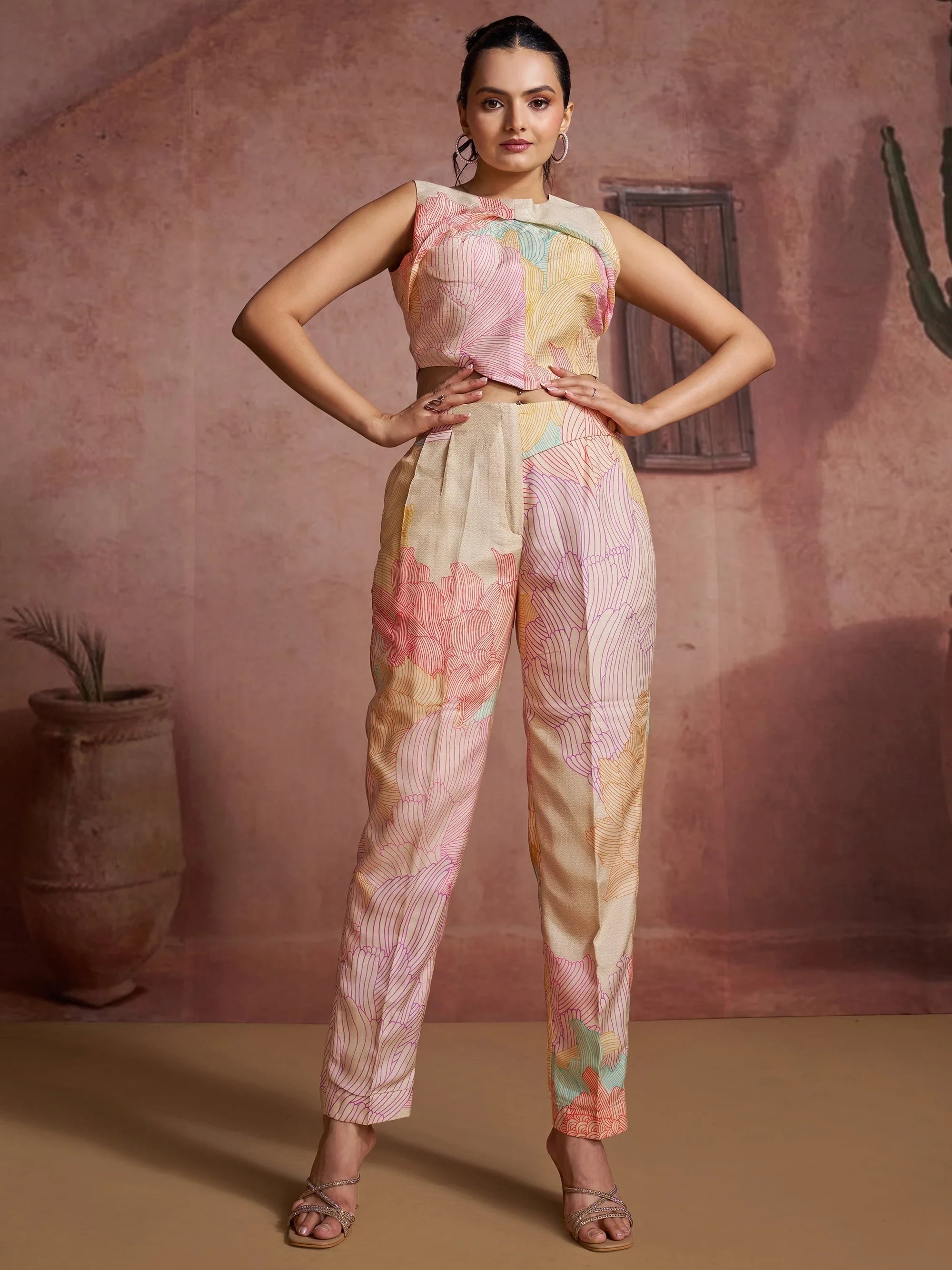 Off White Fantastic Digital Printed Muslin Silk Party Wear Co-Ord Set