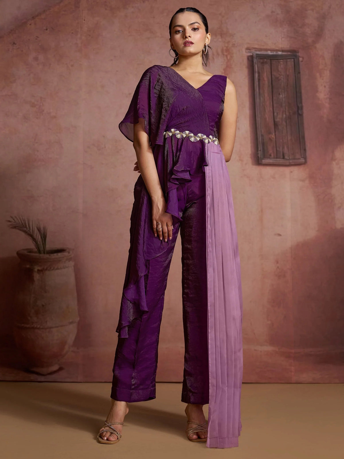 Wine Fantastic Digital Printed Muslin Silk Party Wear Co-Ord Set